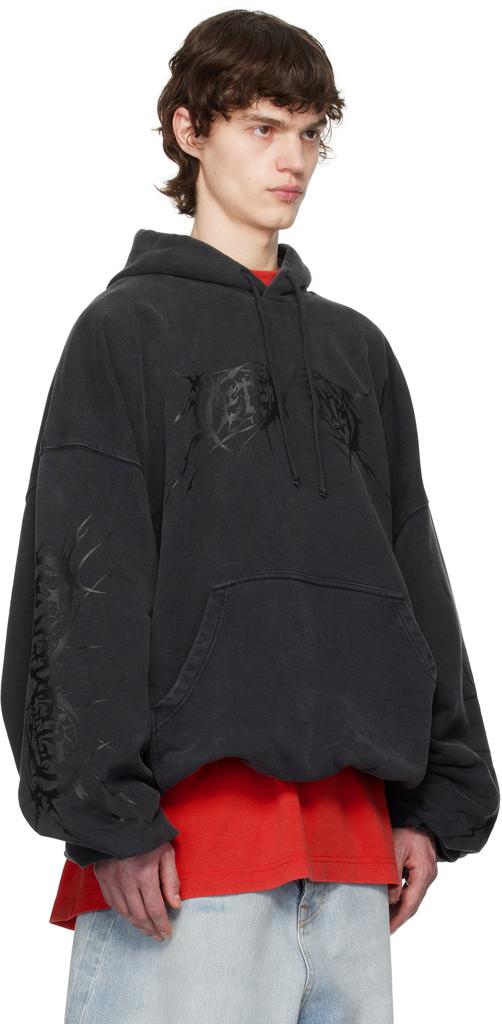 Vetements Black Death Metal Cropped Boxy Hoodie