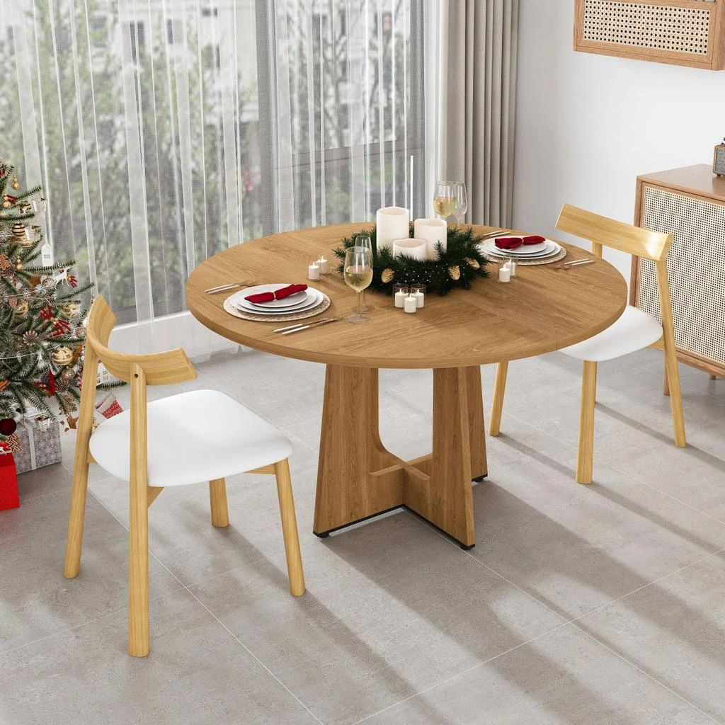 Streamdale Furniture Streamdale Farmhouse Round Dining Set: Oak Table
2 Chairs - Solid Wood, PU Cushions