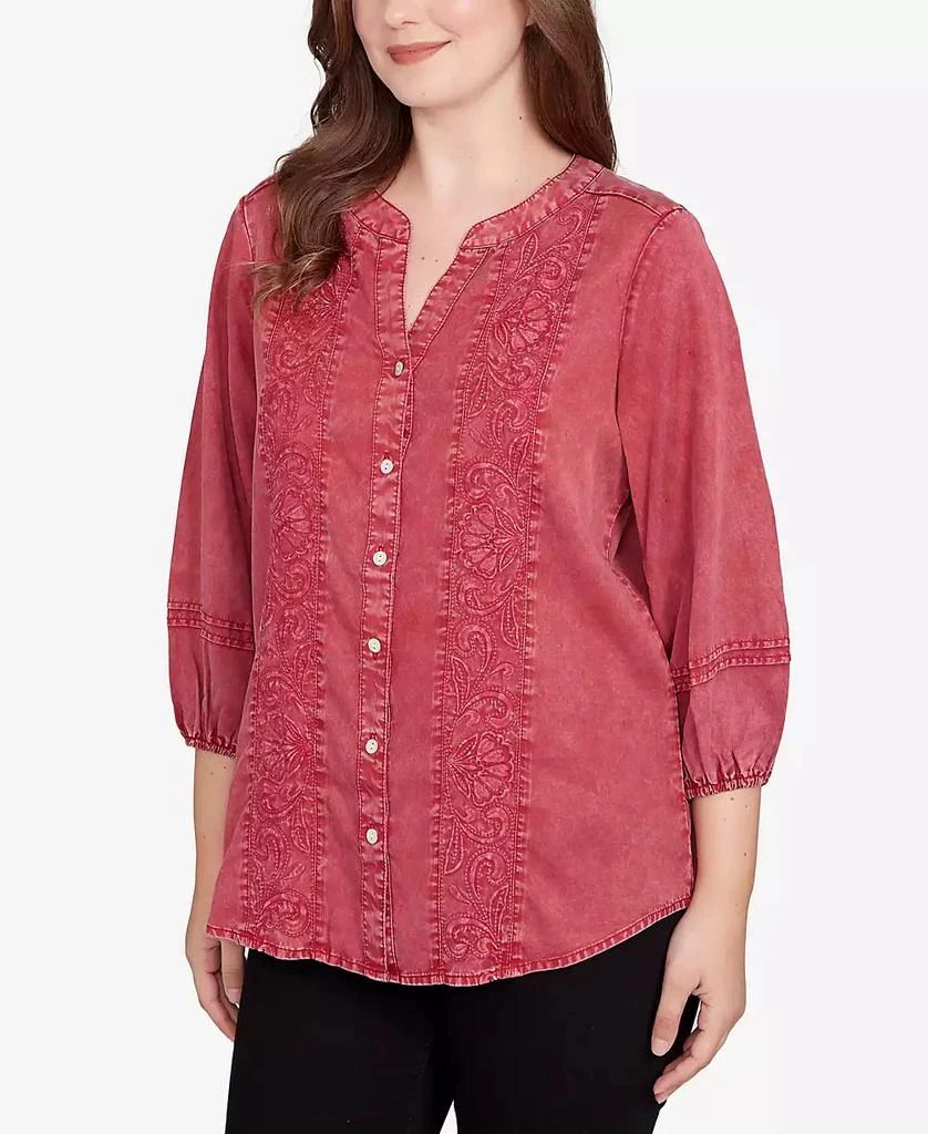 Ruby Rd. Petite Artisan Embroidered Button Front Top 3