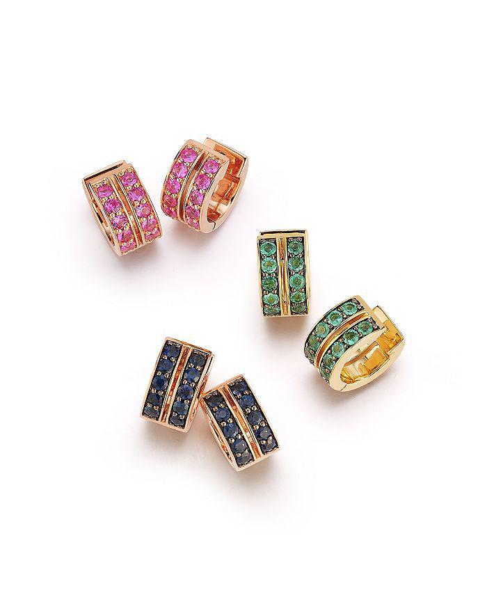 Walters Faith 18K Rose Gold Blue Sapphire Classic Double Row Huggie Earrings