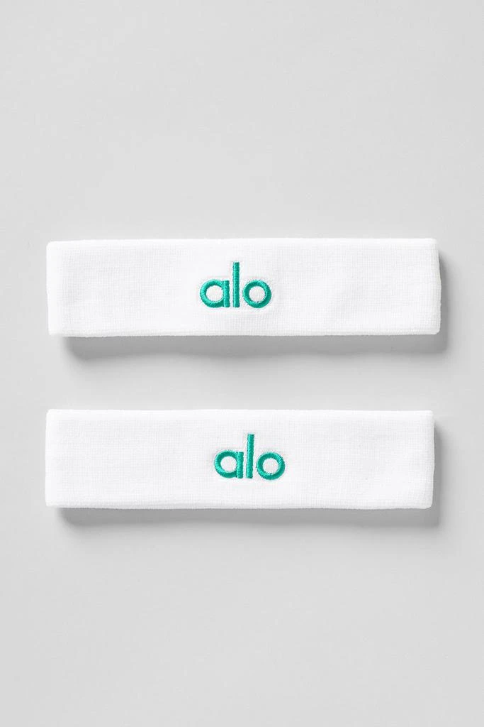 Alo Glow Sweatband (2-Pack) - White/Spruce Green 1
