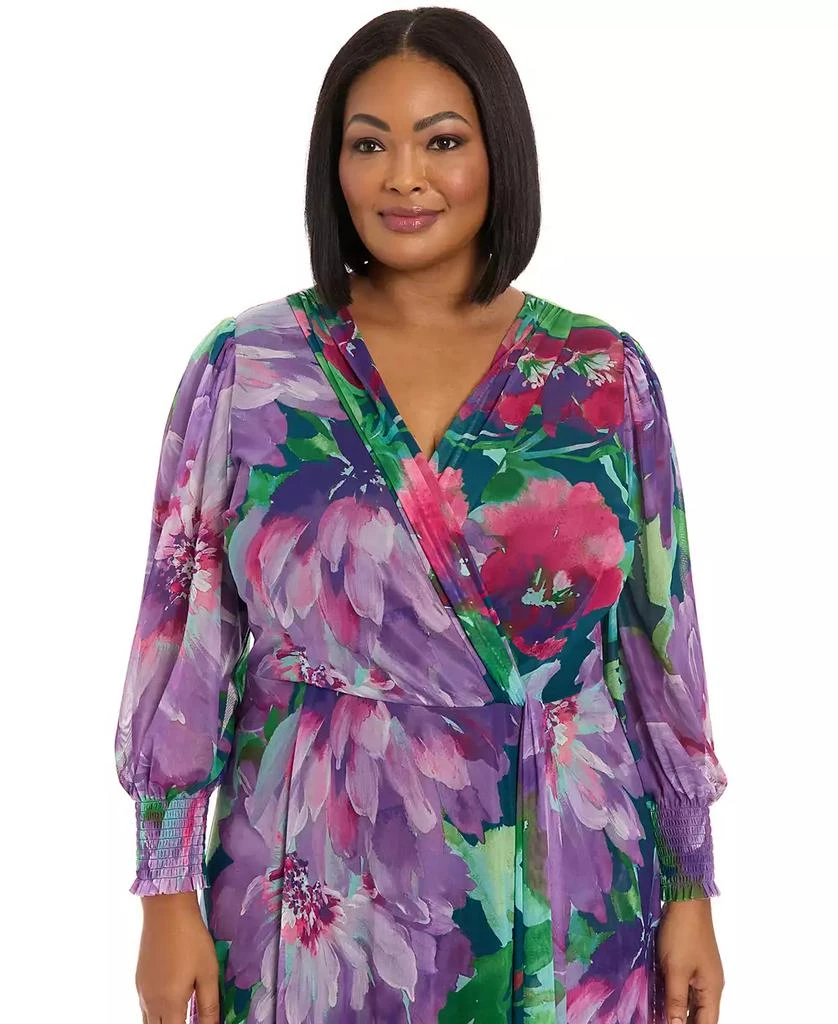 London Times Plus Size Printed Blouson-Sleeve Maxi Dress 4