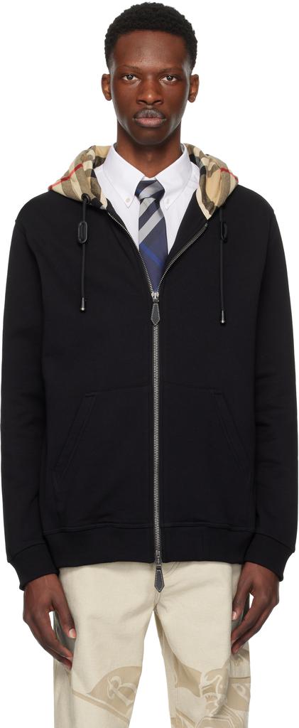 Burberry Black Check Hood Cotton Zip Hoodie - Hoodies - Compare
