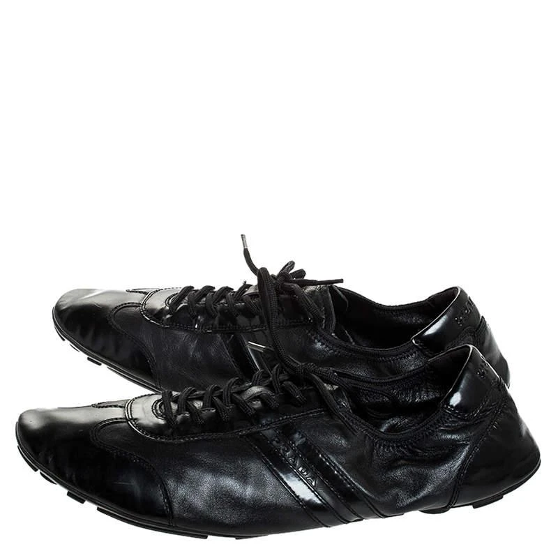 Prada Prada Black Leather and Patent Leather Lace Up Sneakers Size 41 4