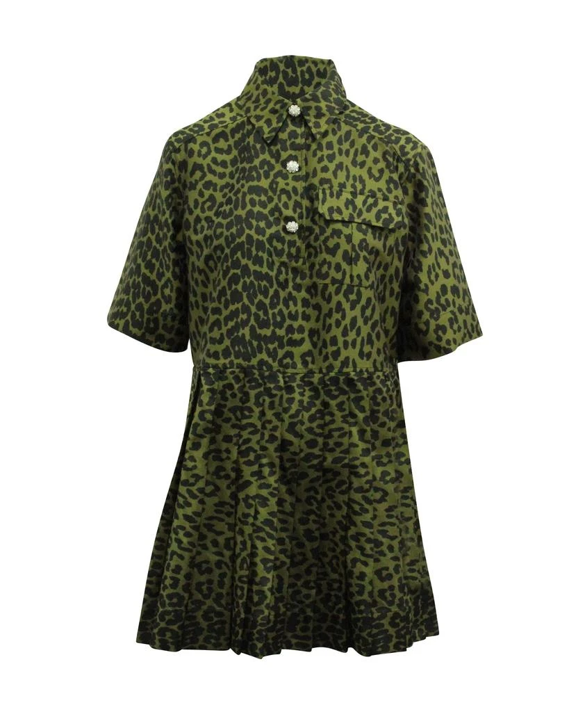 Ganni Ganni Crispy Jacquard Button Front Dress in Green Polyester 1