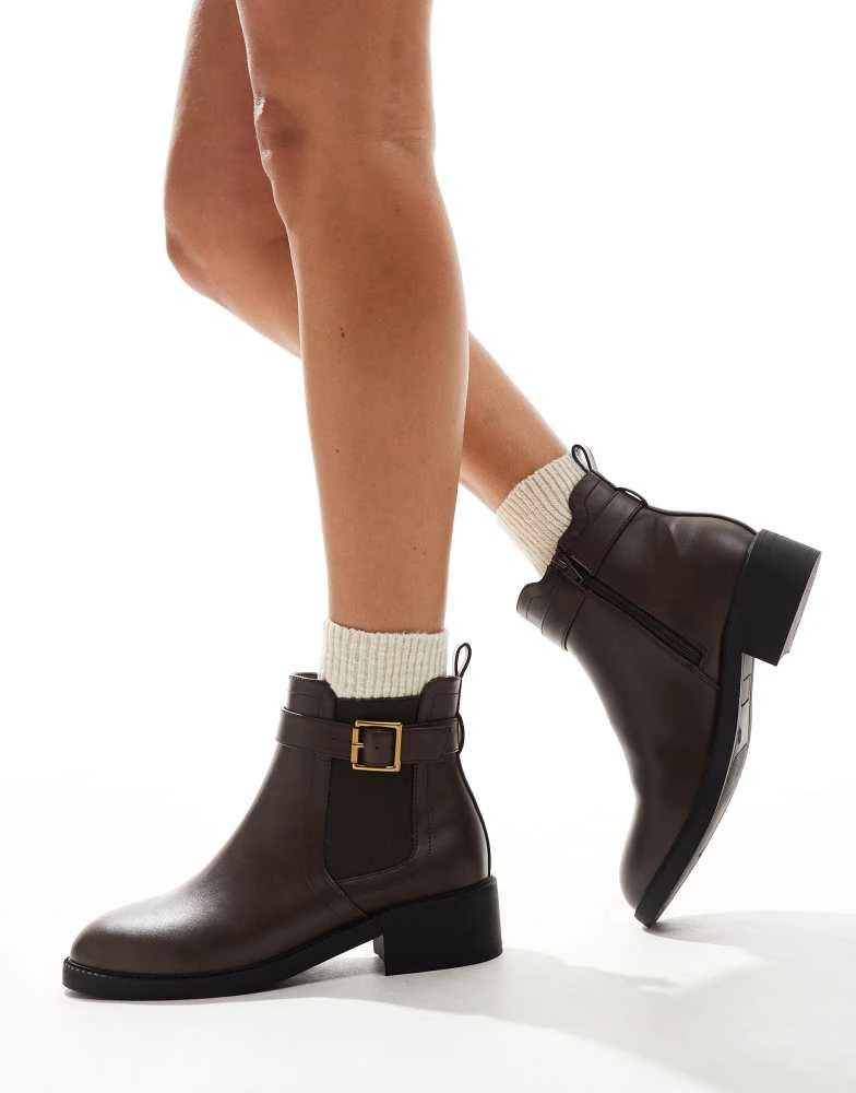 Yours Yours ankle boot with buckle detail in brown 1
