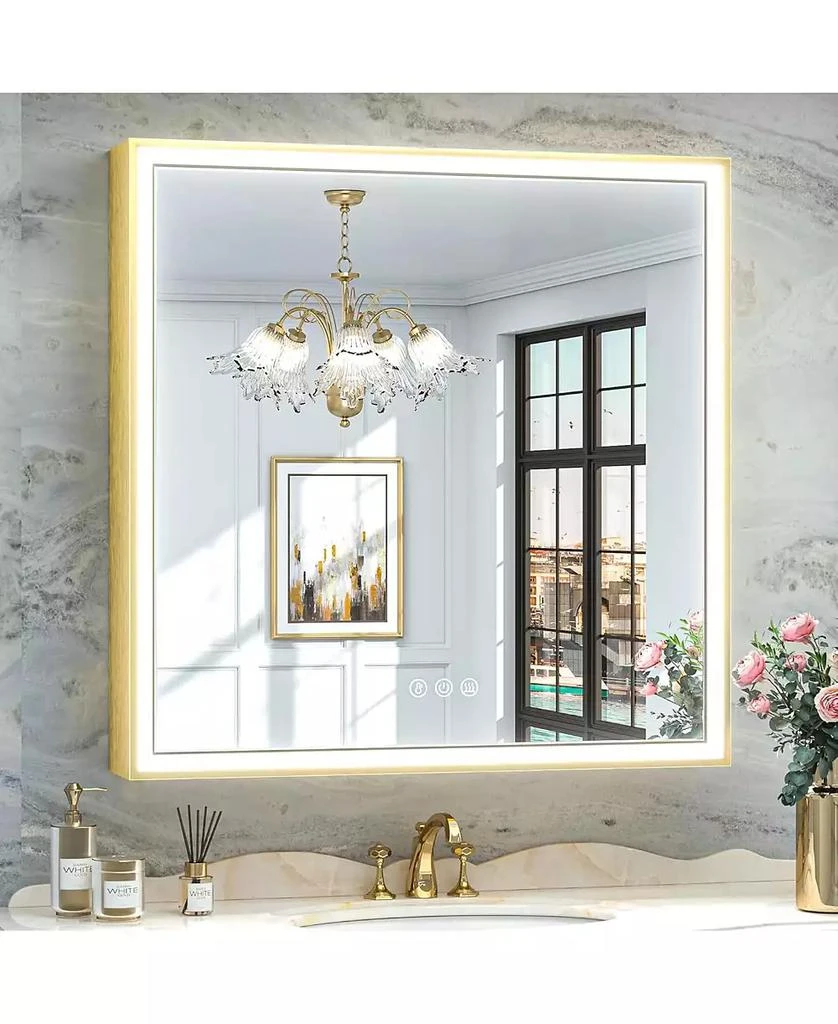 keonjinn 45° Angled Frontlit Metal Framed Bathroom Vanity Mirror with Anti-fog Function