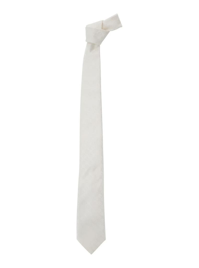 Giorgio Armani White Tie With All-Over Tonal Logo In Silk Man