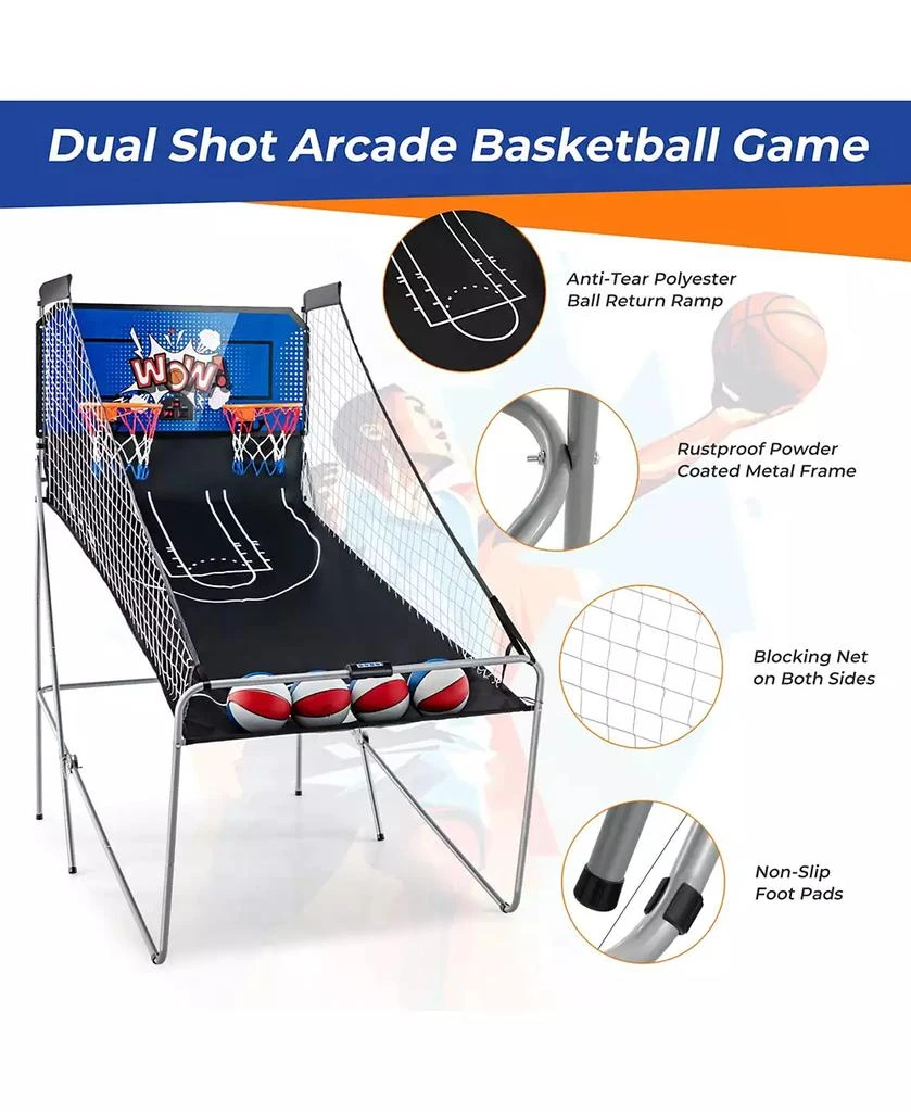 Costway Dual Shot Basketball Arcade Game with 8 Game Modes Arcade Sound Electronic Scoring 5