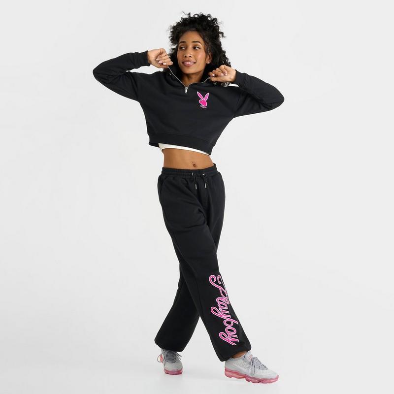 Playboy Women's Playboy Script Crop Quarter-Zip Sweatshirt