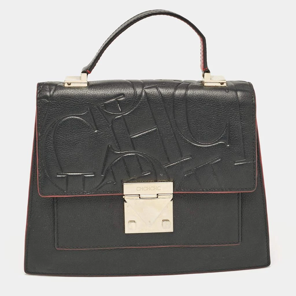 CH Carolina Herrera CH Carolina Herrera Black Embossed Leather Top Handle Bag 1
