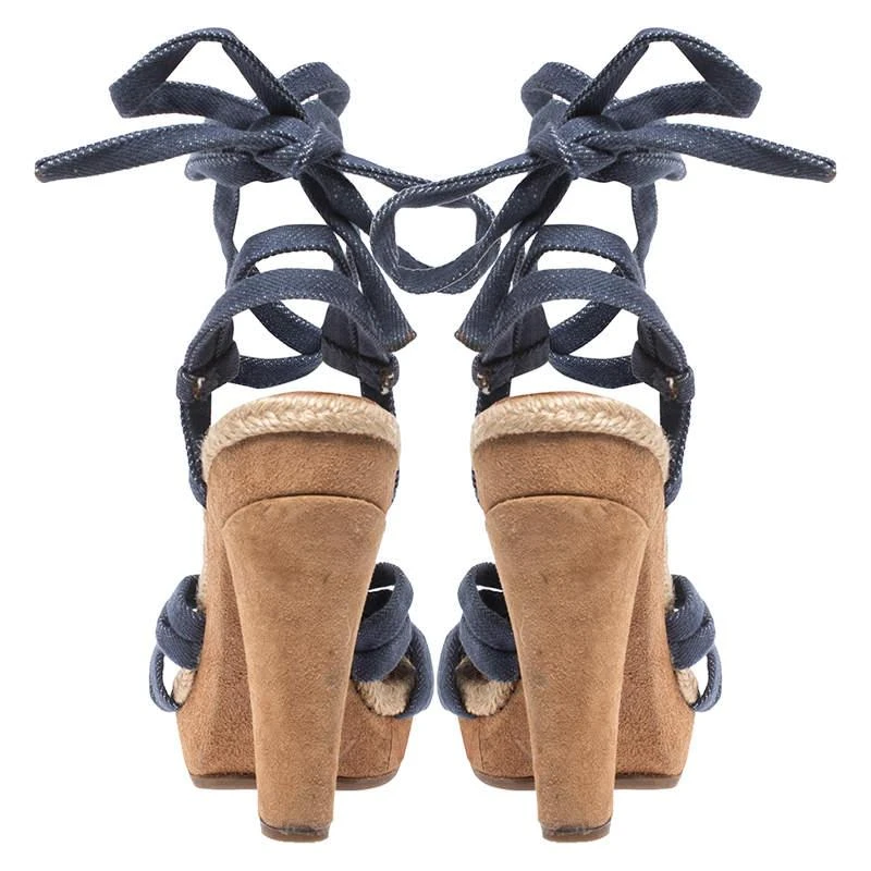 Marc Jacobs Marc Jacobs Blue Denim Platform Ankle Wrap Sandals Size 38 5