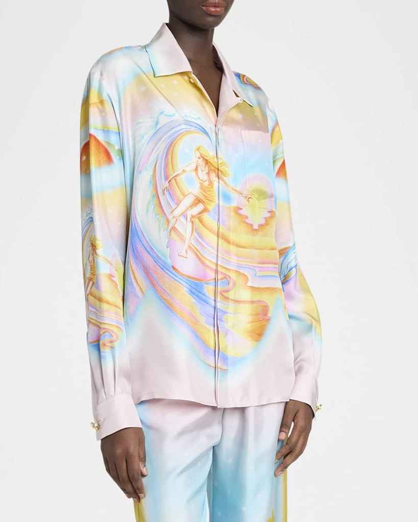 Casablanca Surf Print Long-Sleeve Silk Blouse 4