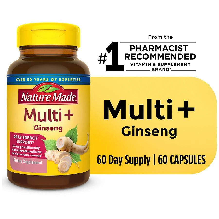 Nature Made Multi + Ginseng Energy Capsules Multivitamin for Women & Men 60 3