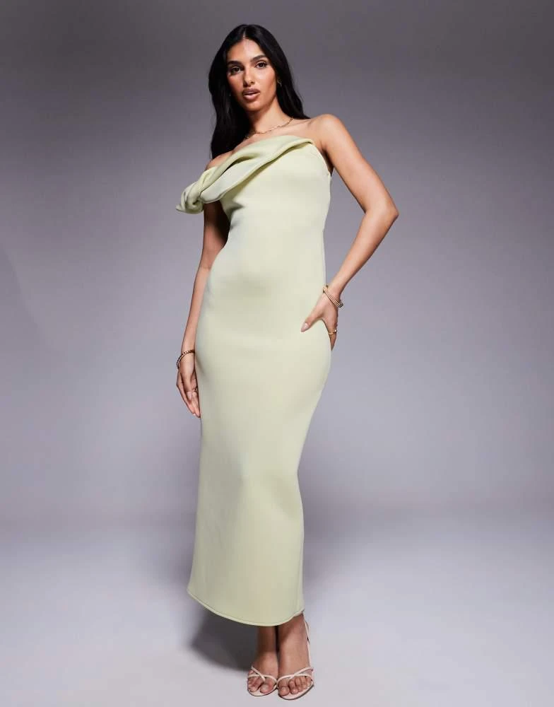 ASOS ASOS DESIGN scuba bardot midi dress with twisted strap in pastel green 1