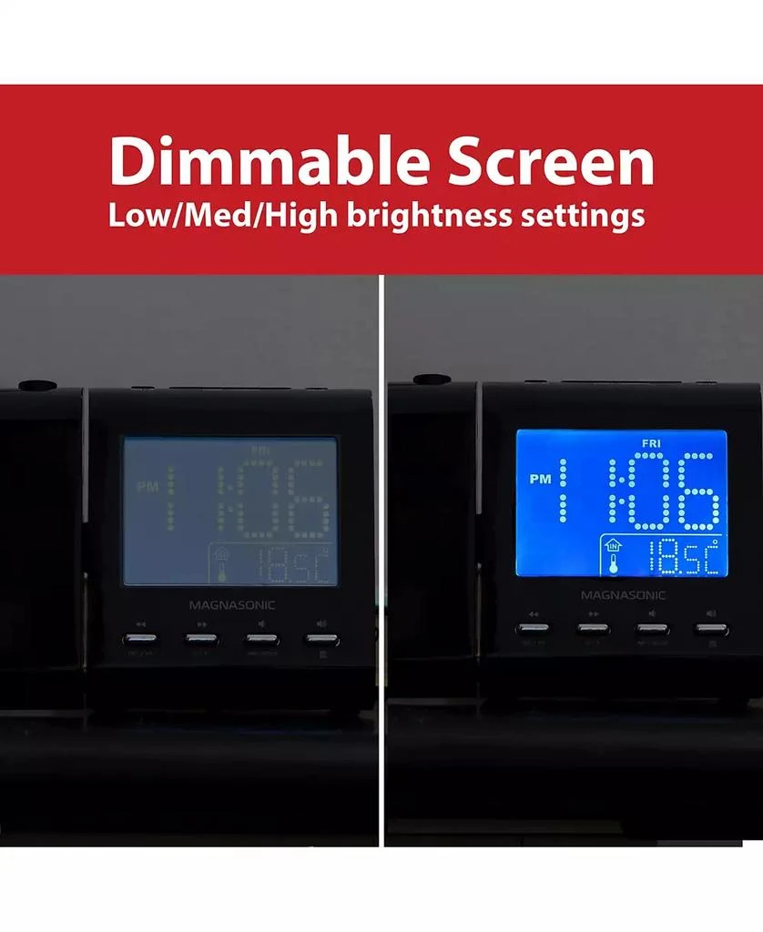 Magnasonic Projection Alarm Clock – AM/FM Radio, Auto Time Set, Dual Alarm, Temp/Date Display, Battery Backup, Bonus Aux Cable 3
