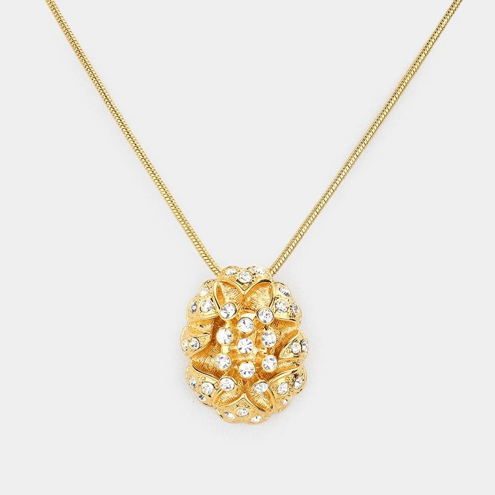 FASHNZFAB Crystal embellished oval pendant necklace