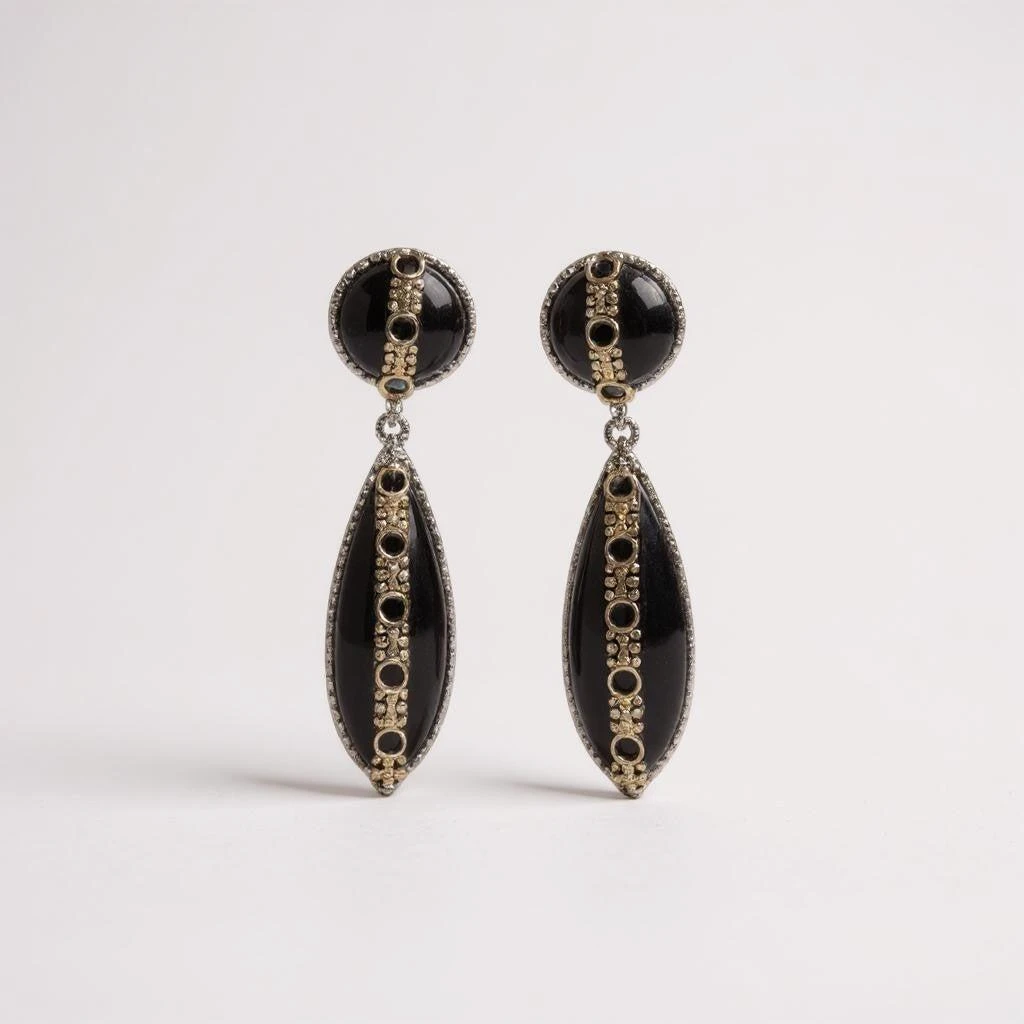 Konstantino Konstantino Sterling Silver 
18K Yellow Gold Onyx 
Spinel Drop Earrings SKKJ614-314