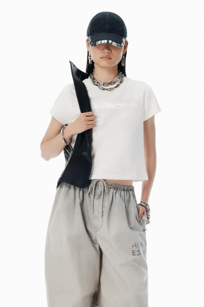 Alexander Wang White Cotton Shrunken Logo Tee 1