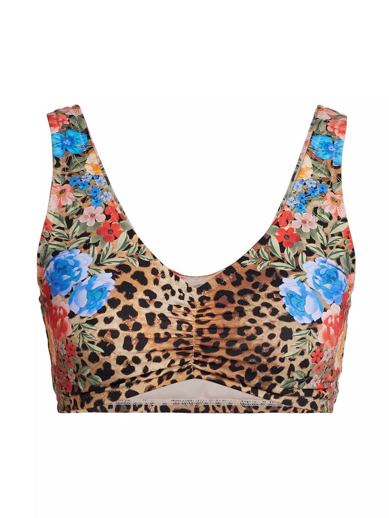 Johnny Was Ruched Cheetah & Floral-Print Bikini Top