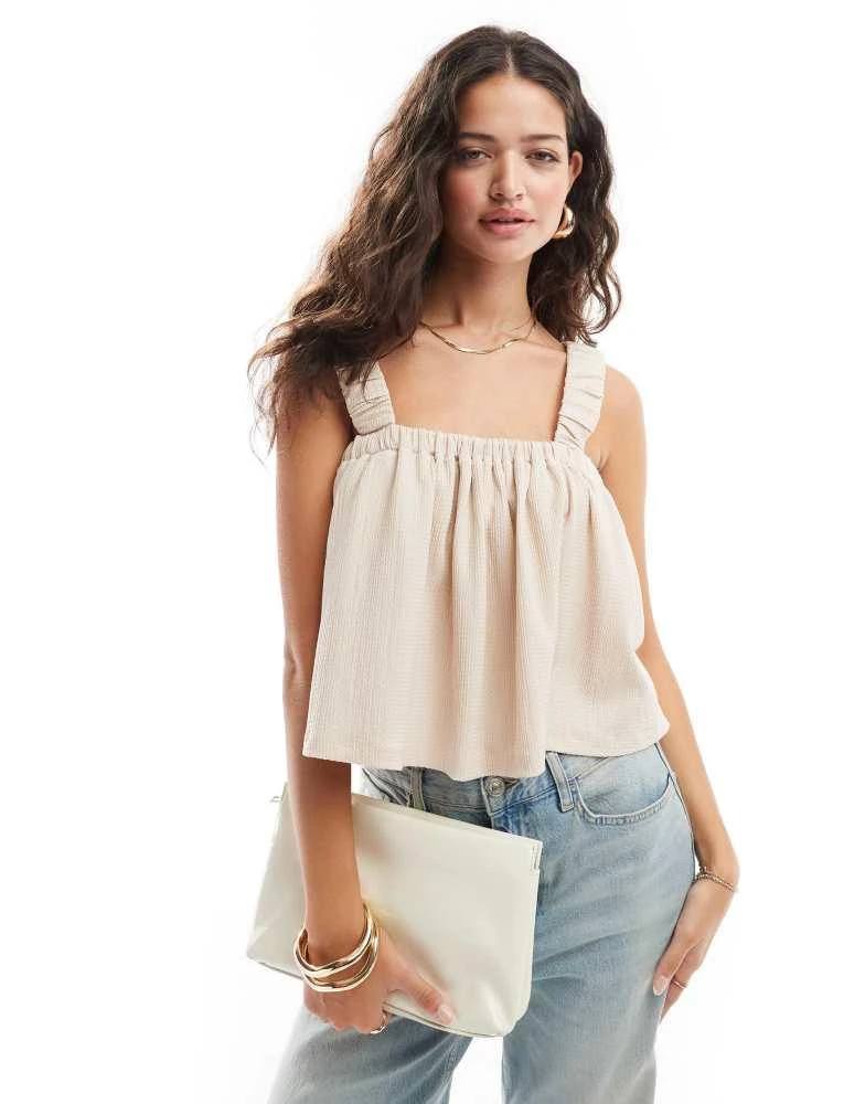ASOS ASOS DESIGN strappy tie back smock top in stone 2