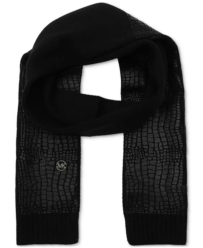 Michael Kors MICHAEL Logo Charm Ribbed Trim Croc-Embossed Scarf 1