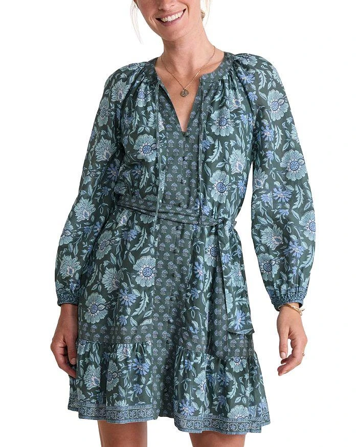 Vineyard Vines Long Sleeve Belted Dress - Edie Floral Balsam - XXL