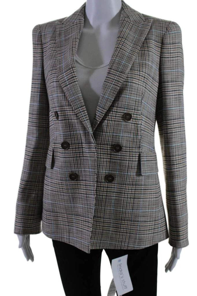 Akris Womens Double Breasted Glen Plaid Jacket Brown Multi Wool 3