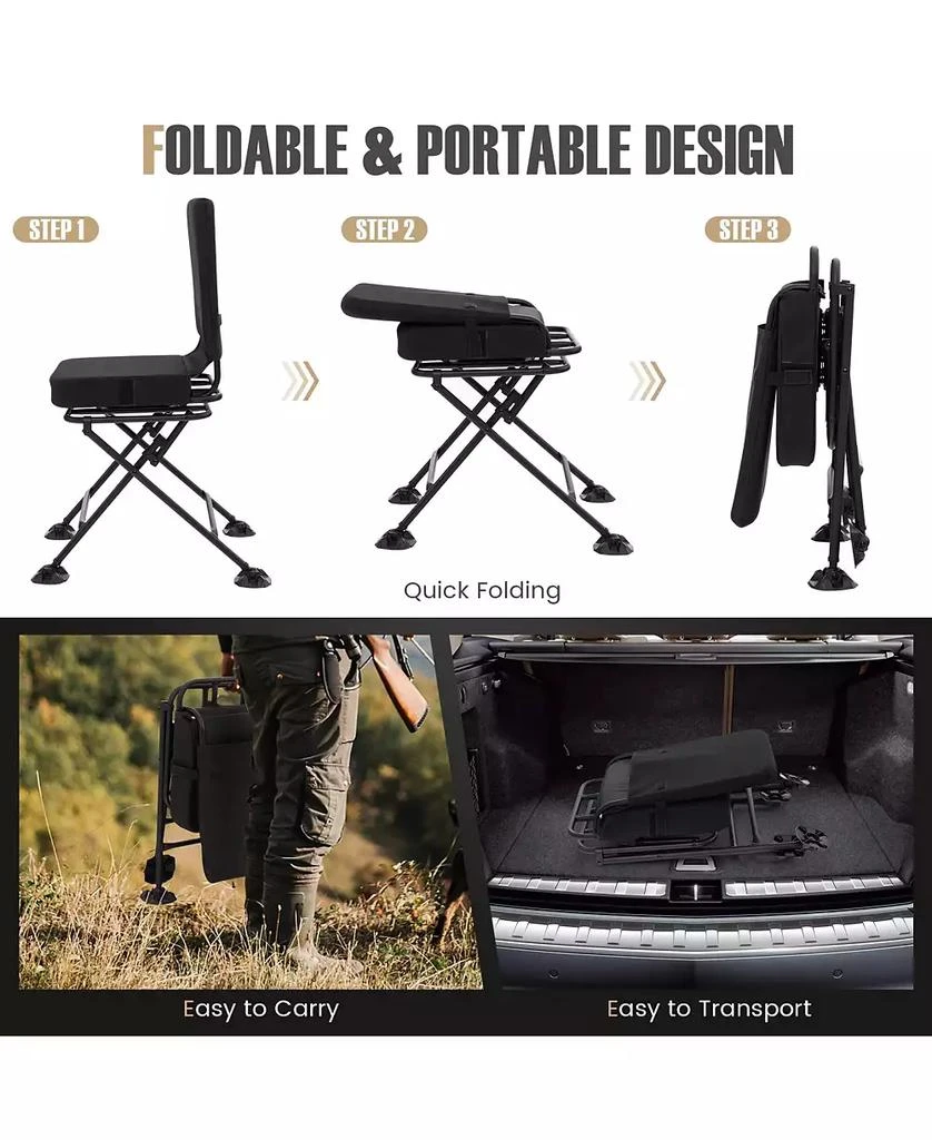 Mecale Swivel Folding Chair with Backrest and Padded Cushion 4