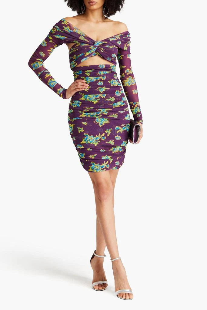 PHILOSOPHY di LORENZO SERAFINI Cutout twisted floral-print tulle mini dress 2