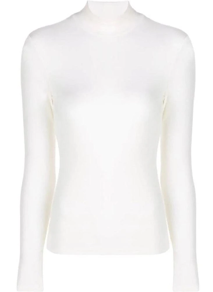 Theory Women's Thin Ribbed Turtle Mock Neck Top Ivory 1