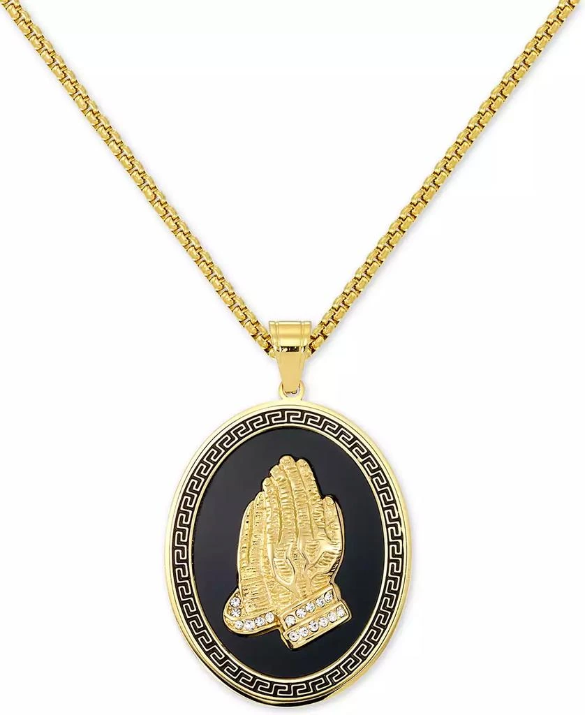 LEGACY for MEN by Simone I. Smith Men's Praying Hands 24" Pendant Necklace in Black Enamel & Yellow Ion-Plated Stainless Steel 1