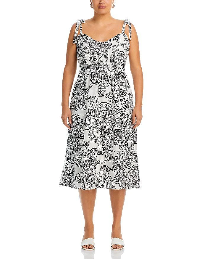 AQUA Smocked Tie Shoulder Midi Dress - Exclusive 10