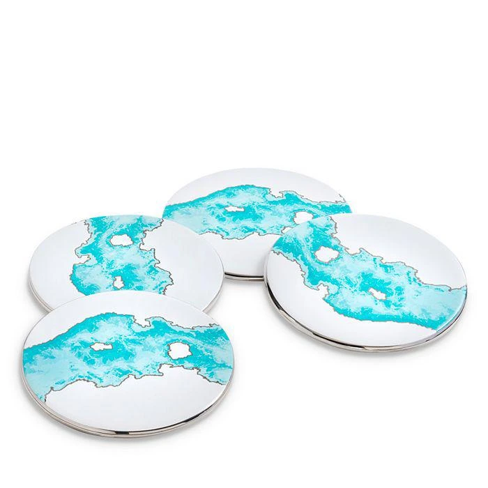 TALIANNA Ocean Coasters Aqua and Silver, Set of 4