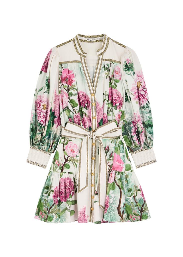 Alice + Olivia Cora floral-print stretch-cotton mini dress