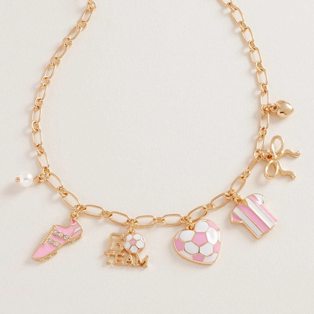 FASHNZFAB Soccer Bow Pearl Heart Charm Necklace