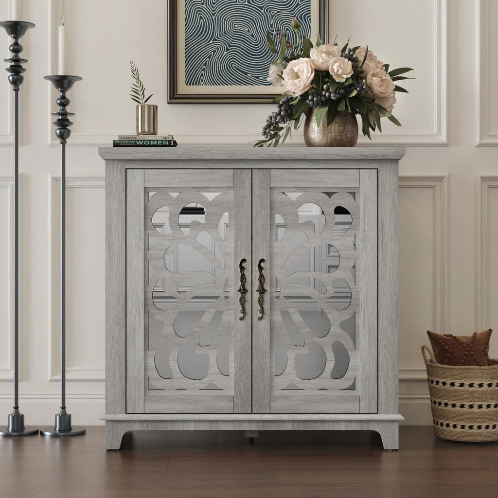 Streamdale Furniture Streamdale Elegant sideboard with 2 acrylic mirrored doors, Gray laminate 
MDF.