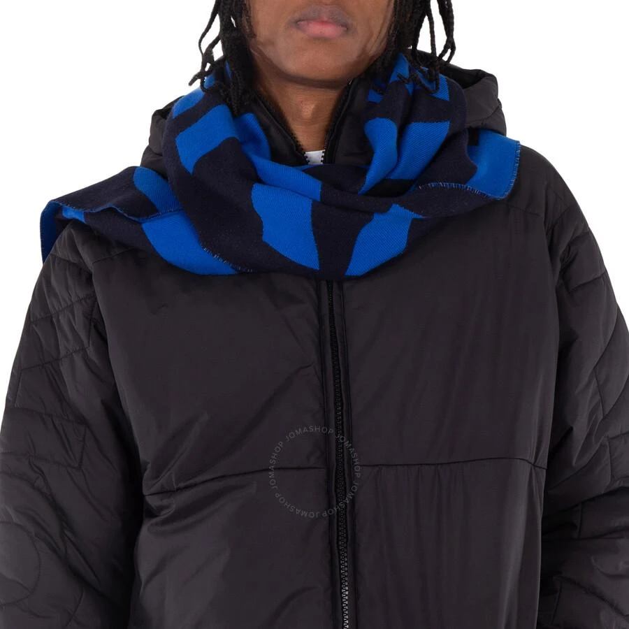 Burberry Men's Dark Charcoal Blue Logo Wool Jacquard Scarf 1