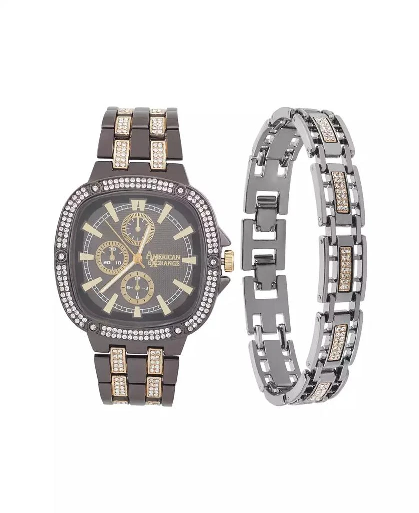 American Exchange Men's Crystal Bracelet Watch 46mm Gift Set 1