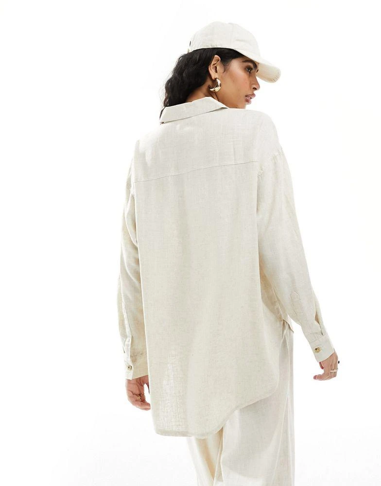 ASOS ASOS DESIGN relaxed shirt with linen in natural 4