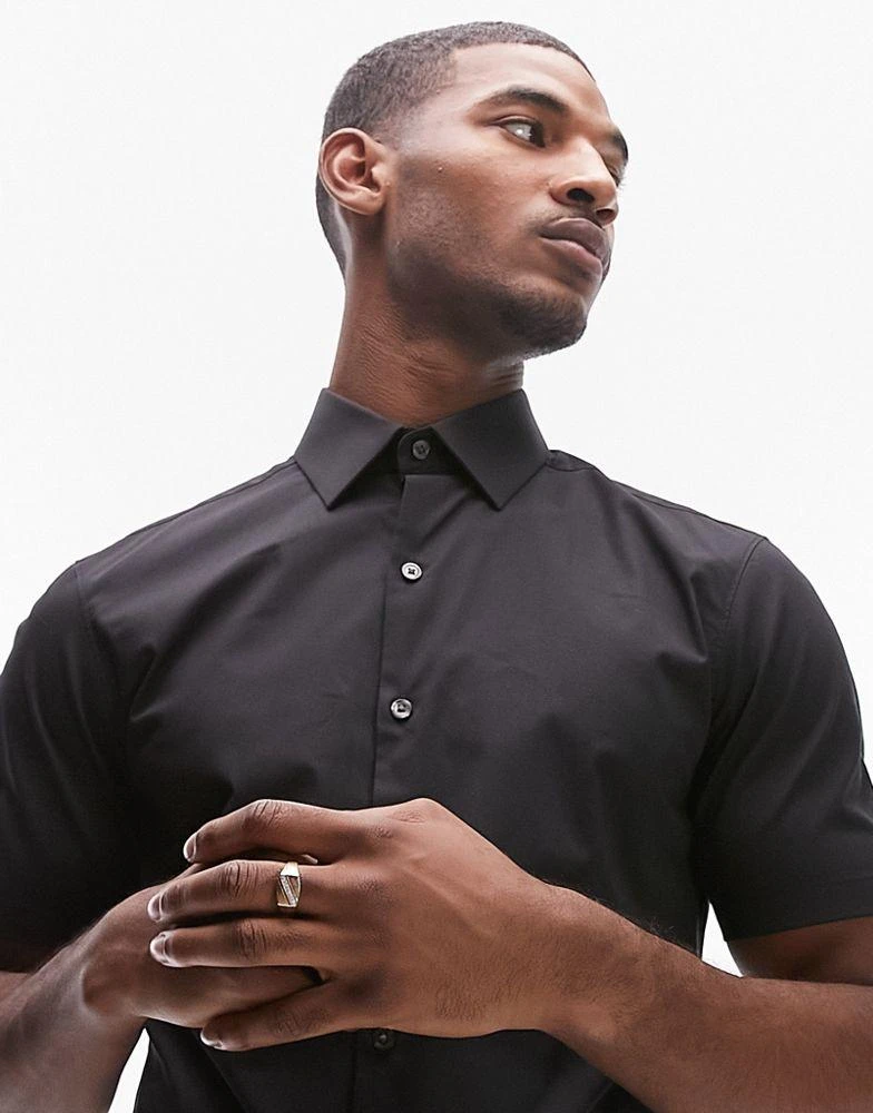Topman Topman short sleeve formal slim fit shirt in black 4