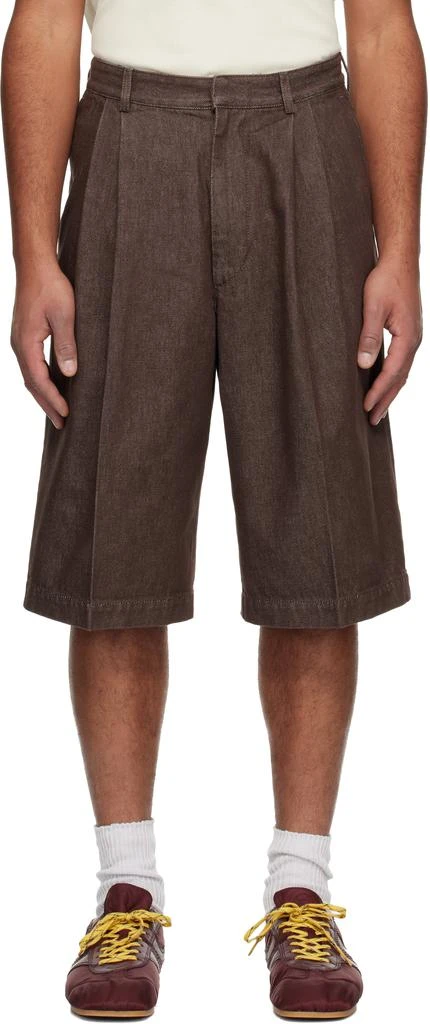 Dries Van Noten Brown Pleated Denim Shorts 1