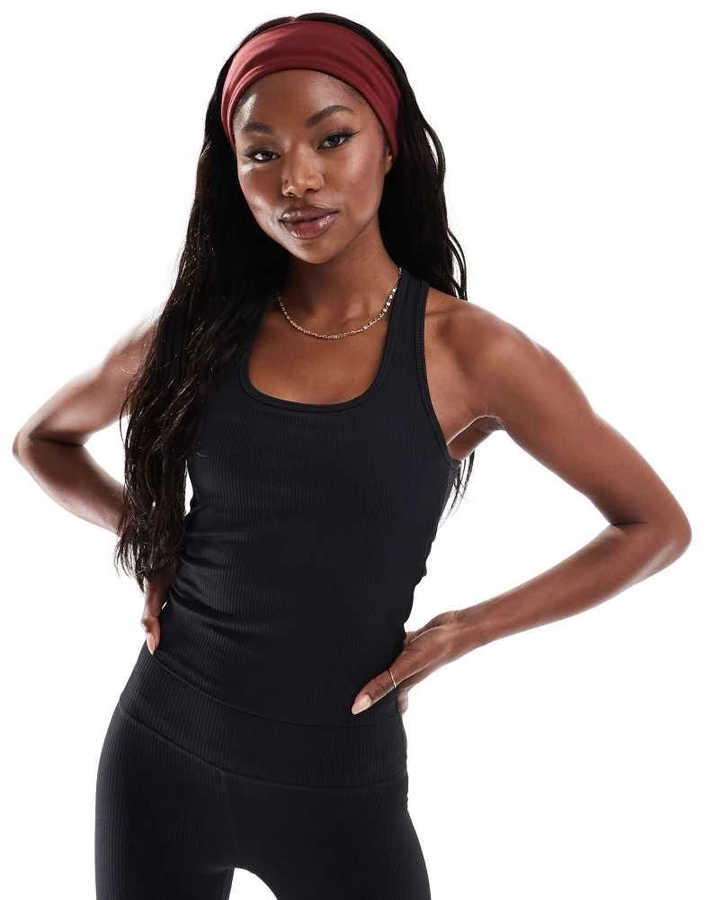 ASOS 4505 active rib cross back vest with inner bra in black 1
