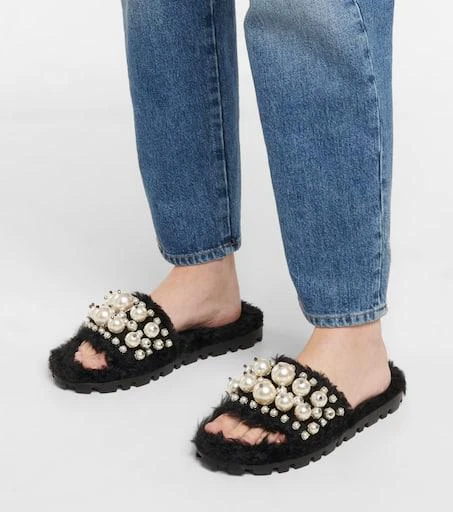 Miu Miu Embellished faux shearling slides 4