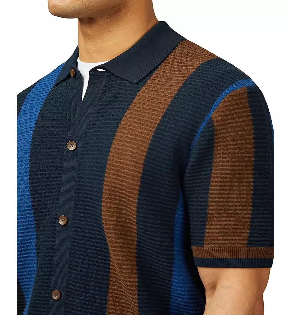 Ben Sherman Men's Regular-Fit Textured Stripe Sweater-Knit Button-Down Polo Shirt 3