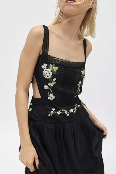 For Love & Lemons For Love & Lemons Jolene Embroidered Floral Apron Midi Dress