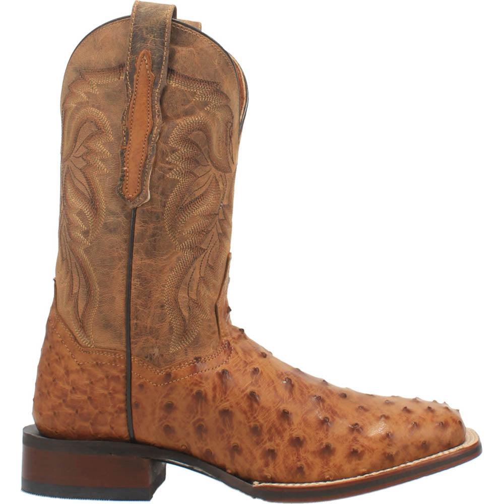 Dan Post Boots Alamosa Embroidered Ostrich Square Toe Pull On Cowboy Boots
