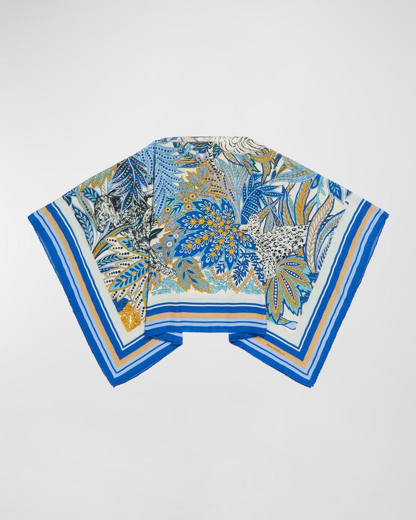 Rani Arabella Amazonia Cobalt Print Cashmere-Blend Poncho