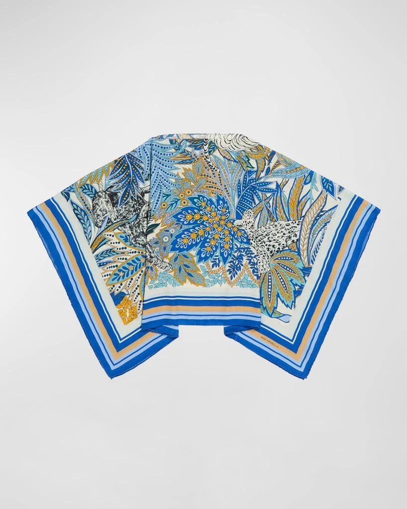 Rani Arabella Amazonia Cobalt Print Cashmere-Blend Poncho 1