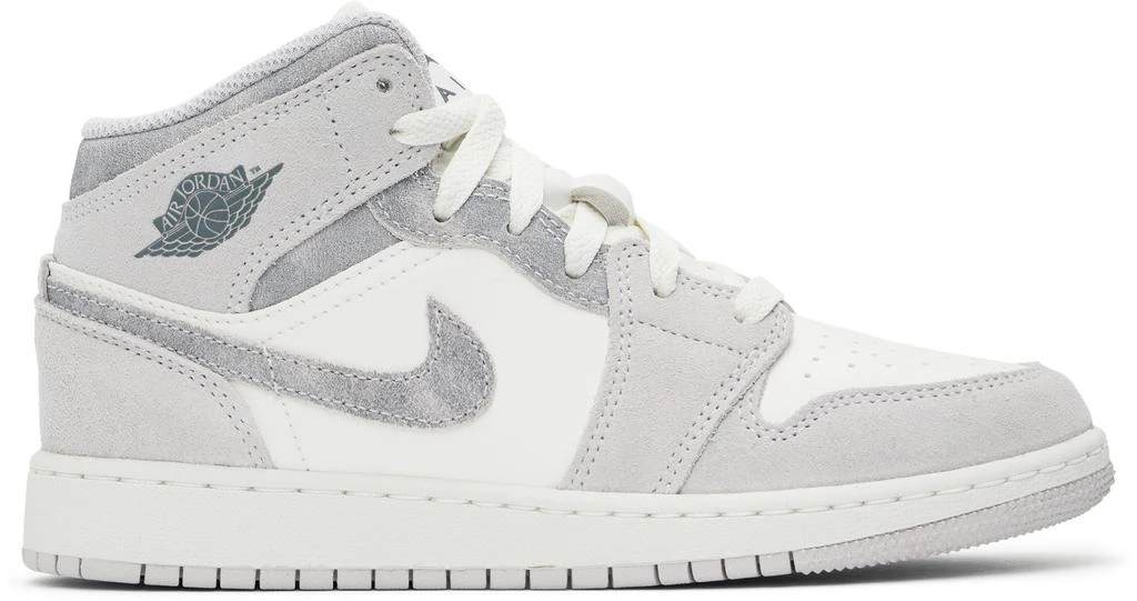 Jordan Big Kids White & Gray Air Jordan 1 Mid SE Sneakers 1